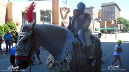 The groom coming in on one of our Indian Wedding Horses at Station Square in Pittsburgh, PA