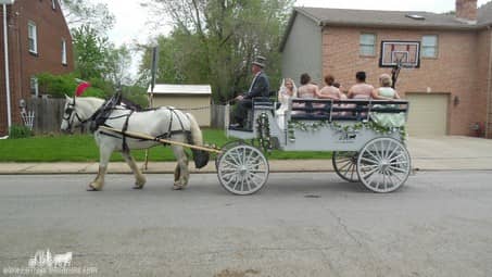 Our Limousine Horse and Carriage taking the bride and her bridesmaids to the wedding in Monaca, PA