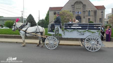 The bride and groom relaxing after their wedding in our Limousine Carriage in Monaca, PA
