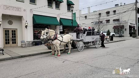 Our large Limousine Carriage giving rides during a holiday event in Rocky River, OH