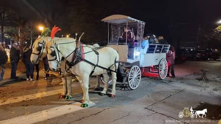 Our large Limousine Carriage giving rides during a holiday event in Beaver, PA