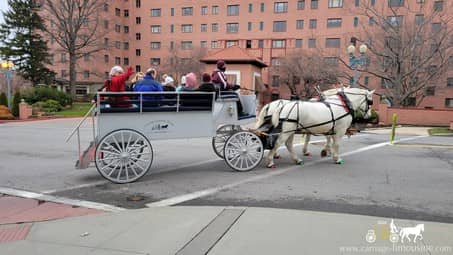 Our large Limousine Carriage giving rides during a holiday event in Rocky River, OH