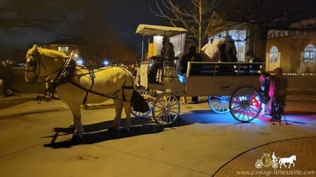 Our beautiful Limousine Carriage giving rides during a holiday event in Berea, OH