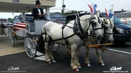 Our one of a kind Caisson Hearse at a funeral in Coshocton, OH