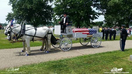 Our one of a kind Caisson Hearse at a funeral in Coshocton, OH