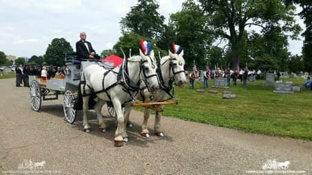 Our one of a kind Caisson Hearse at a funeral in Coshocton, OH