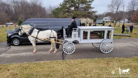 Our handcrafted Funeral Coach during a funeral in Lorain, OH