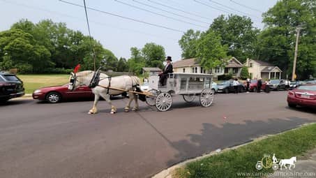 Our Horse Drawn Funeral Coach during a funeral in Mansfield, OH