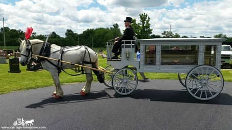 Our beautiful horse drawn Funeral Coach at a funeral near Youngstown, OH