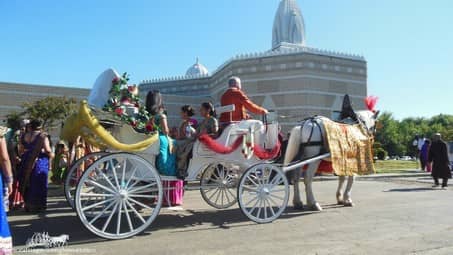 The groom and family on their way to the wedding in our Indian Wedding Carriage in Brunswick, OH