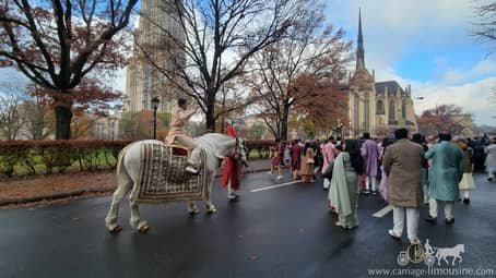 Indian wedding baraat horse during the procession at Heinz Memorial Chapel in Pittsburgh, PA