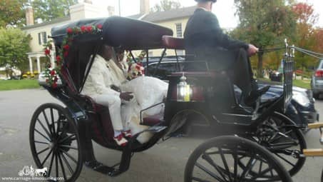 Bride and groom in our Princess Carriage after a wedding in Warren, OH