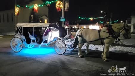 Stretch Victorian Carriage giving holiday rides at a Christmas event in Wampum, PA