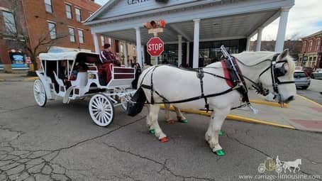 Stretch Victorian Carriage giving holiday carriage rides at a Christmas event in Wheeling, WV