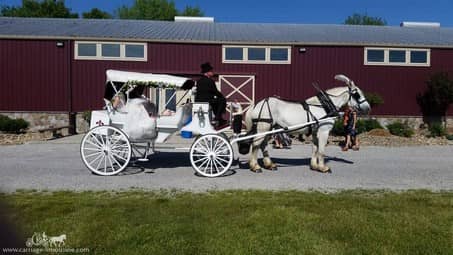 Bride and Groom enjoy a ride in our Victorian Carriage after their wedding ceremony in Ohio
