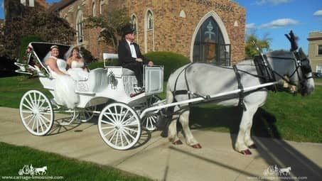 The couple in our Victorian Carriage after the wedding in Cuyahoga Falls, OH